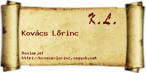 Kovács Lőrinc névjegykártya